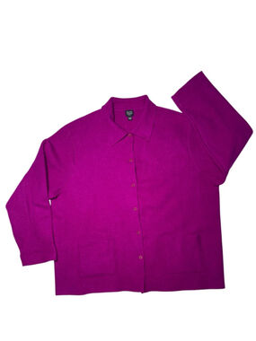 VTG Eileen Fisher Magenta 100% Boiled Wool Collared Shacket Jacket Size 3X EUC